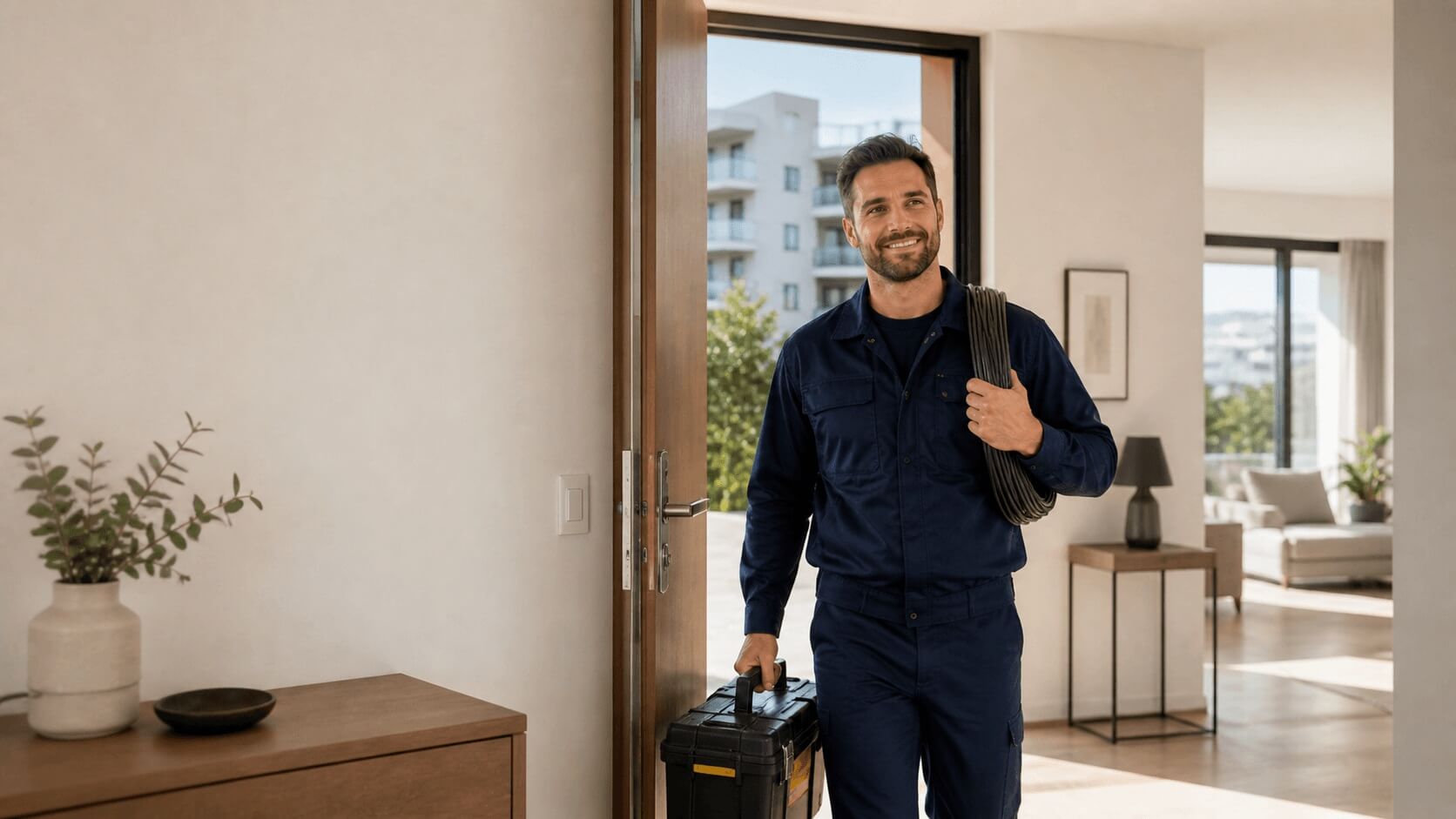 Τοπικός ηλεκτρολόγος φτάνει σε κατοικία για ηλεκτρολογικές εργασίες στην Αθήνα